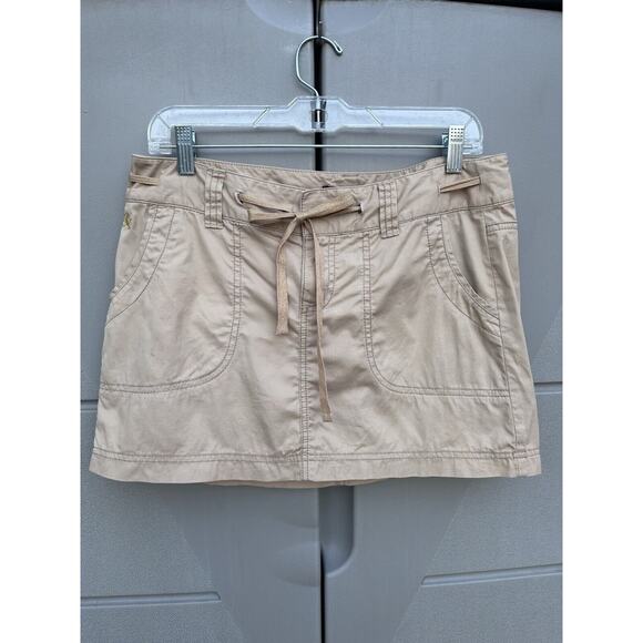Y2K VTG EXPRESS Tan Cargo Carpenter Mini Micro Skirt Sz 8 GRUNGE STREETWEAR READ - Picture 2 of 11